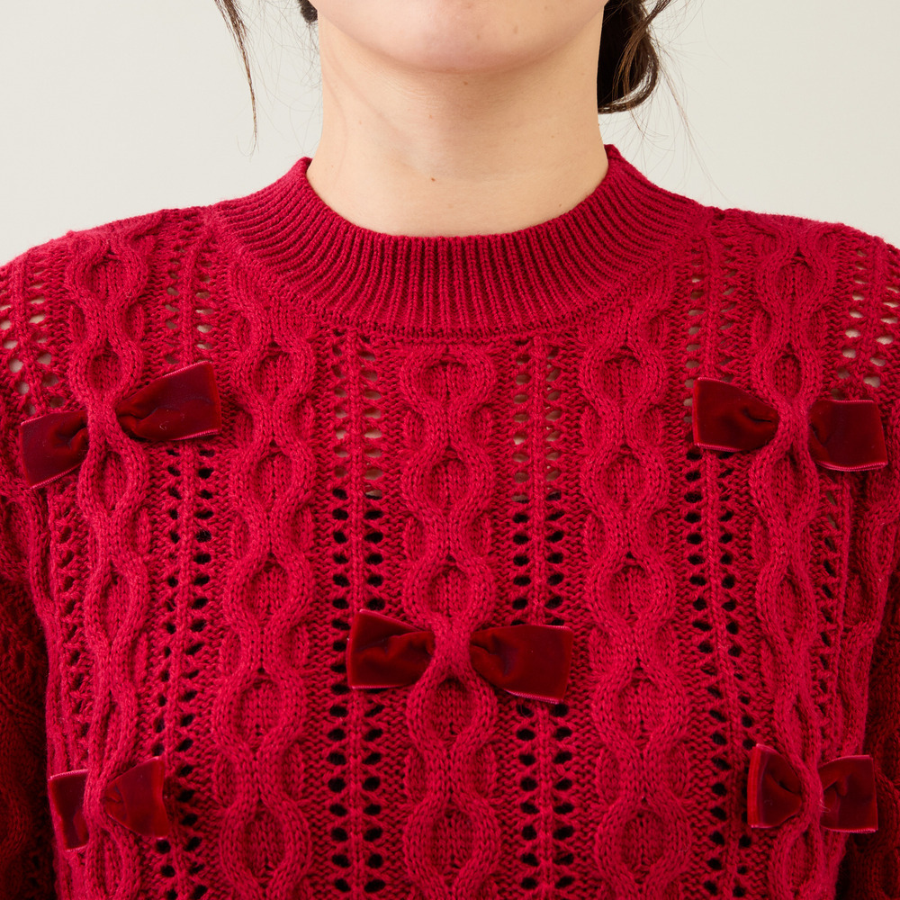 リボン×ケーブル編みニットプルオーバー8