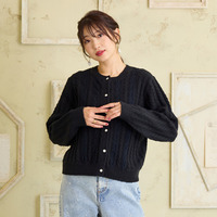 レース×ケーブル編みニットカーディガン