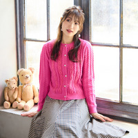 レース×ケーブル編みニットカーディガン