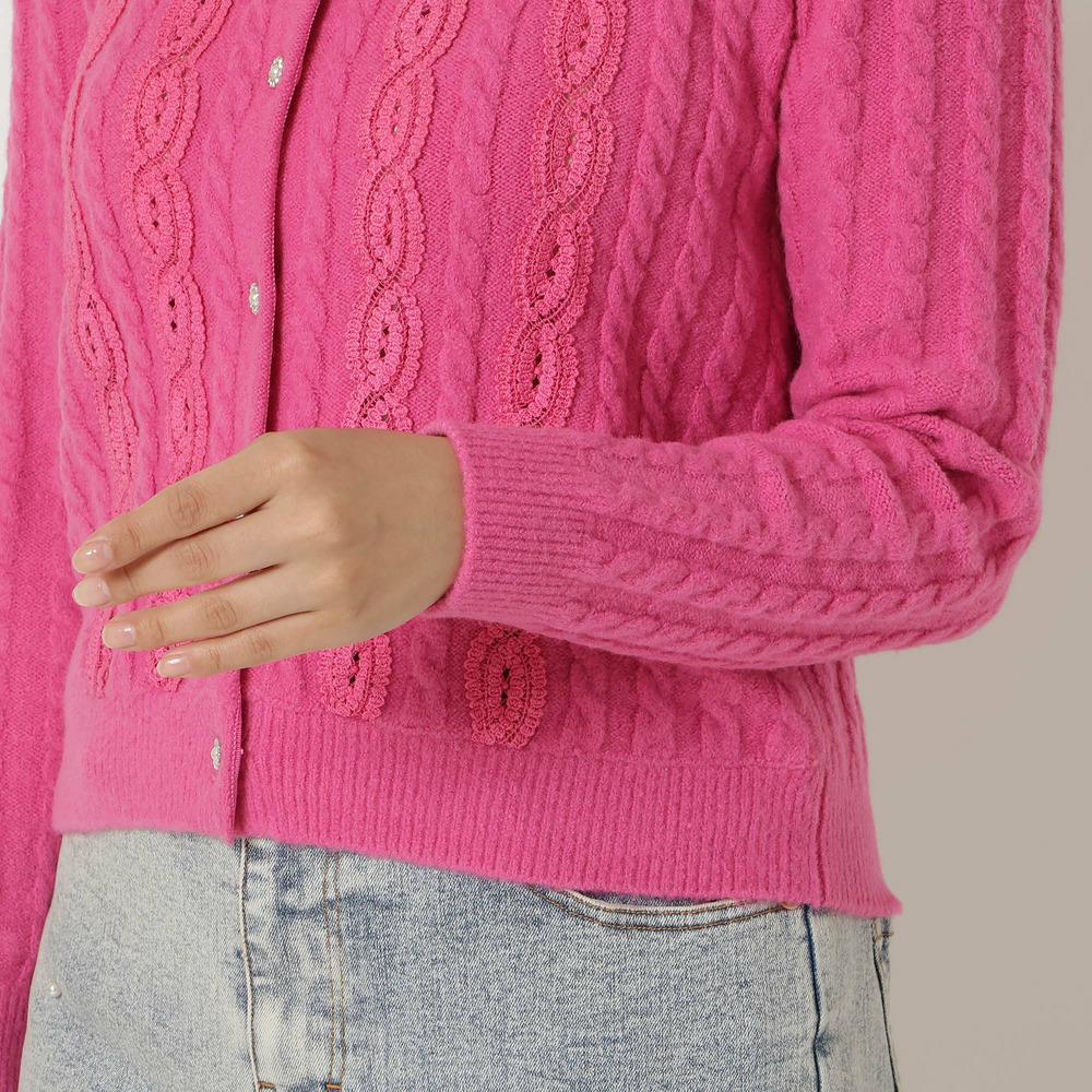 レース×ケーブル編みニットカーディガン12