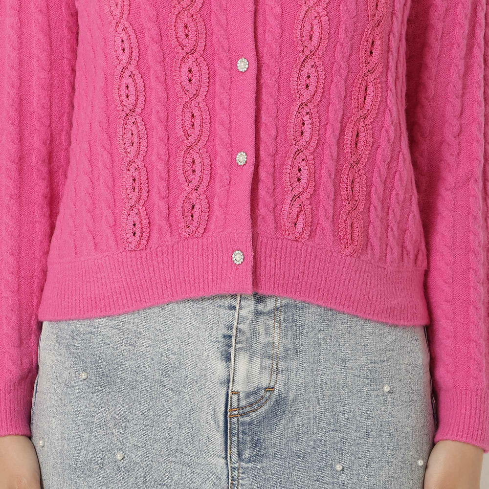 レース×ケーブル編みニットカーディガン13