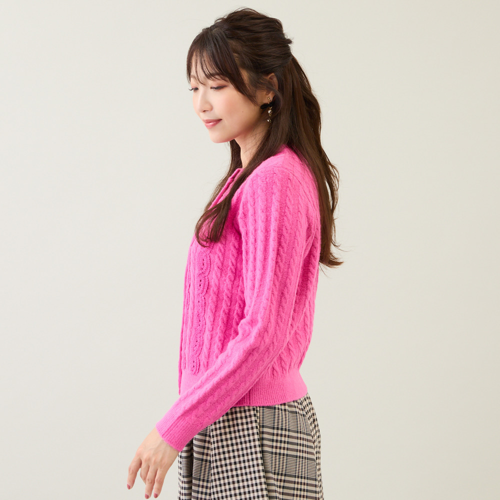 レース×ケーブル編みニットカーディガン3