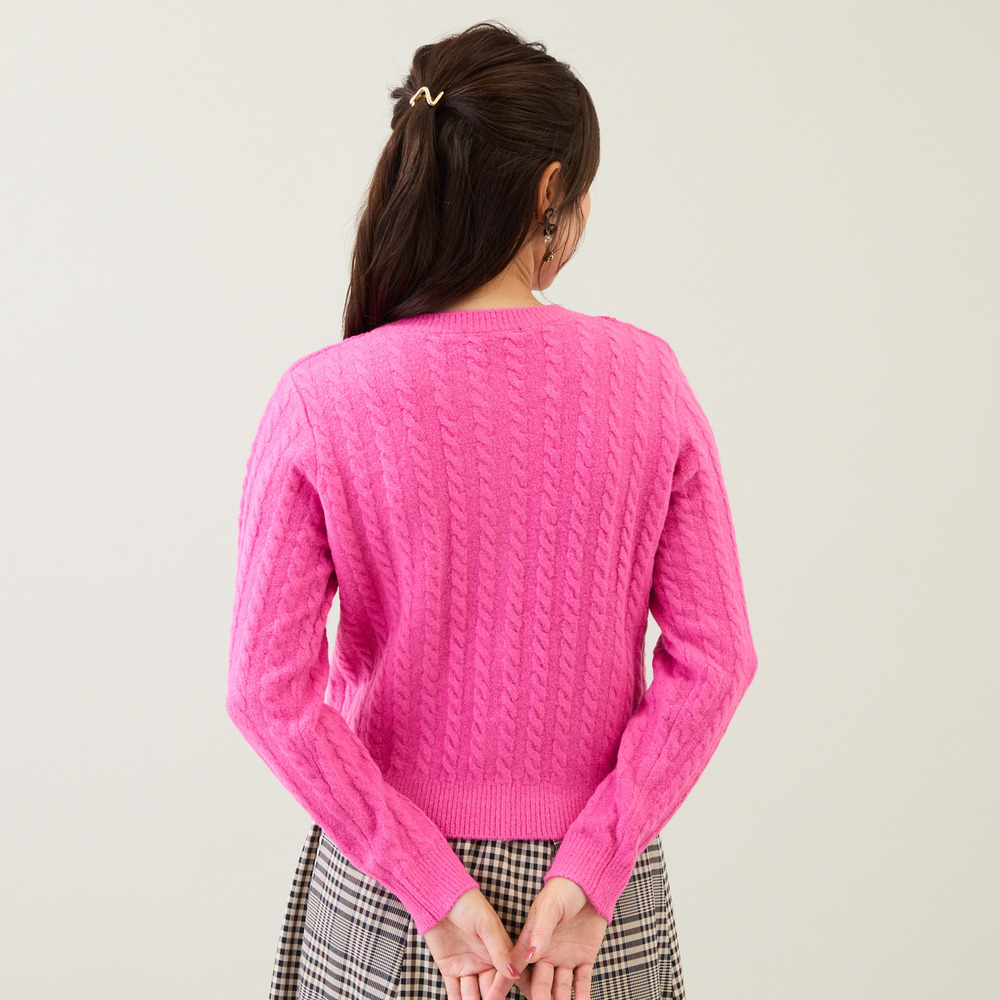 レース×ケーブル編みニットカーディガン4