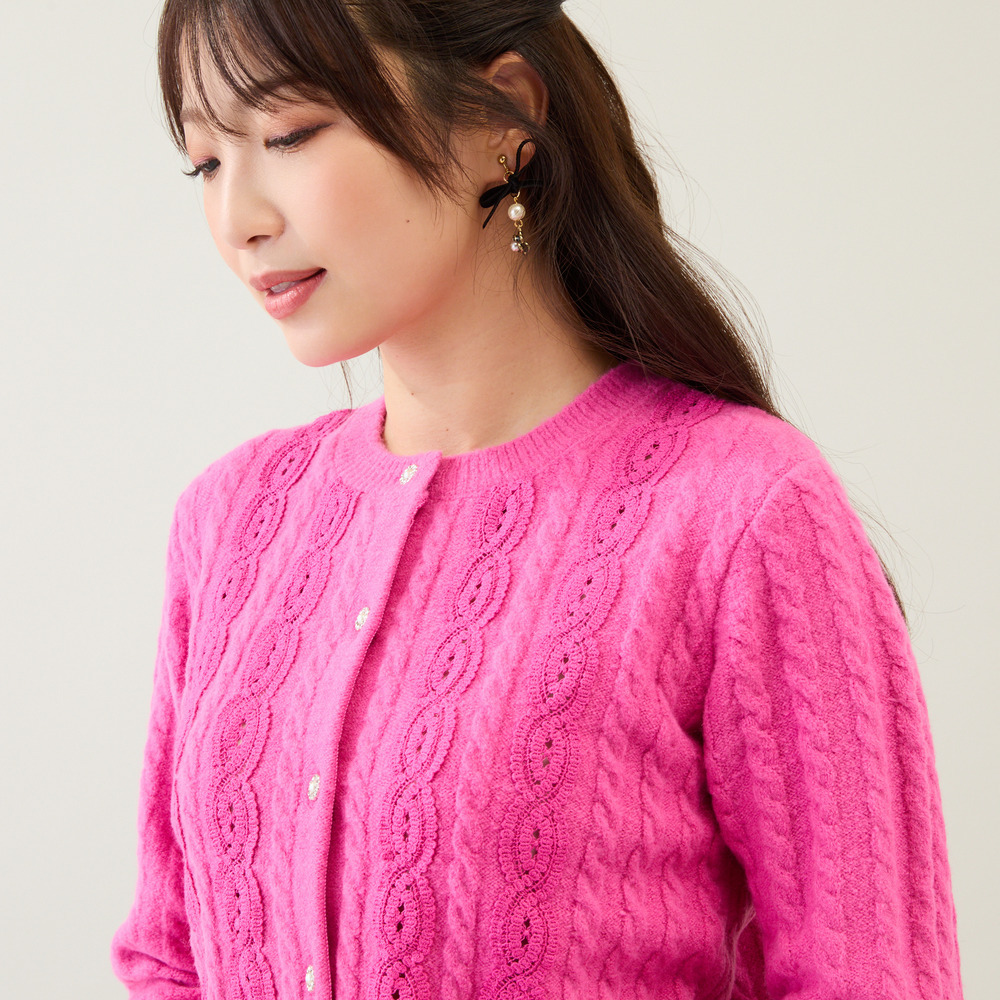 レース×ケーブル編みニットカーディガン5