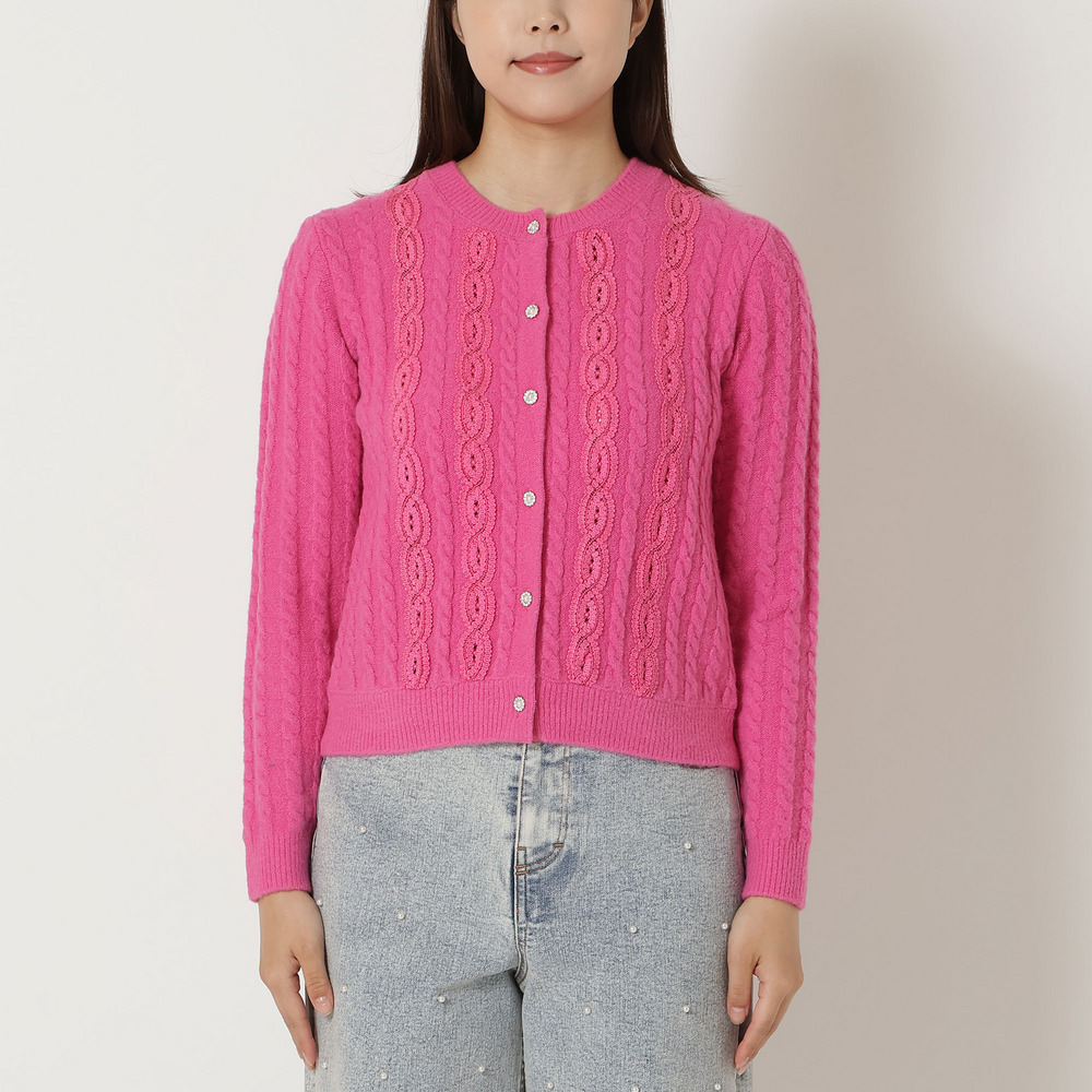 レース×ケーブル編みニットカーディガン7