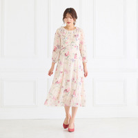 ラメストライプフラワープリントワンピース