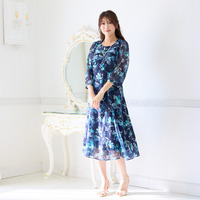 ラメストライプフラワープリントワンピース