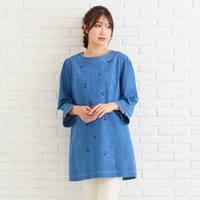 【伸縮性◎】サクランボ刺繍デニムチュニック