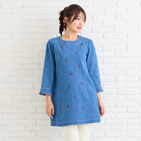 【伸縮性◎】サクランボ刺繍デニムチュニック