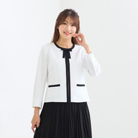 【リボンブローチ付】配色ノーカラージャケット