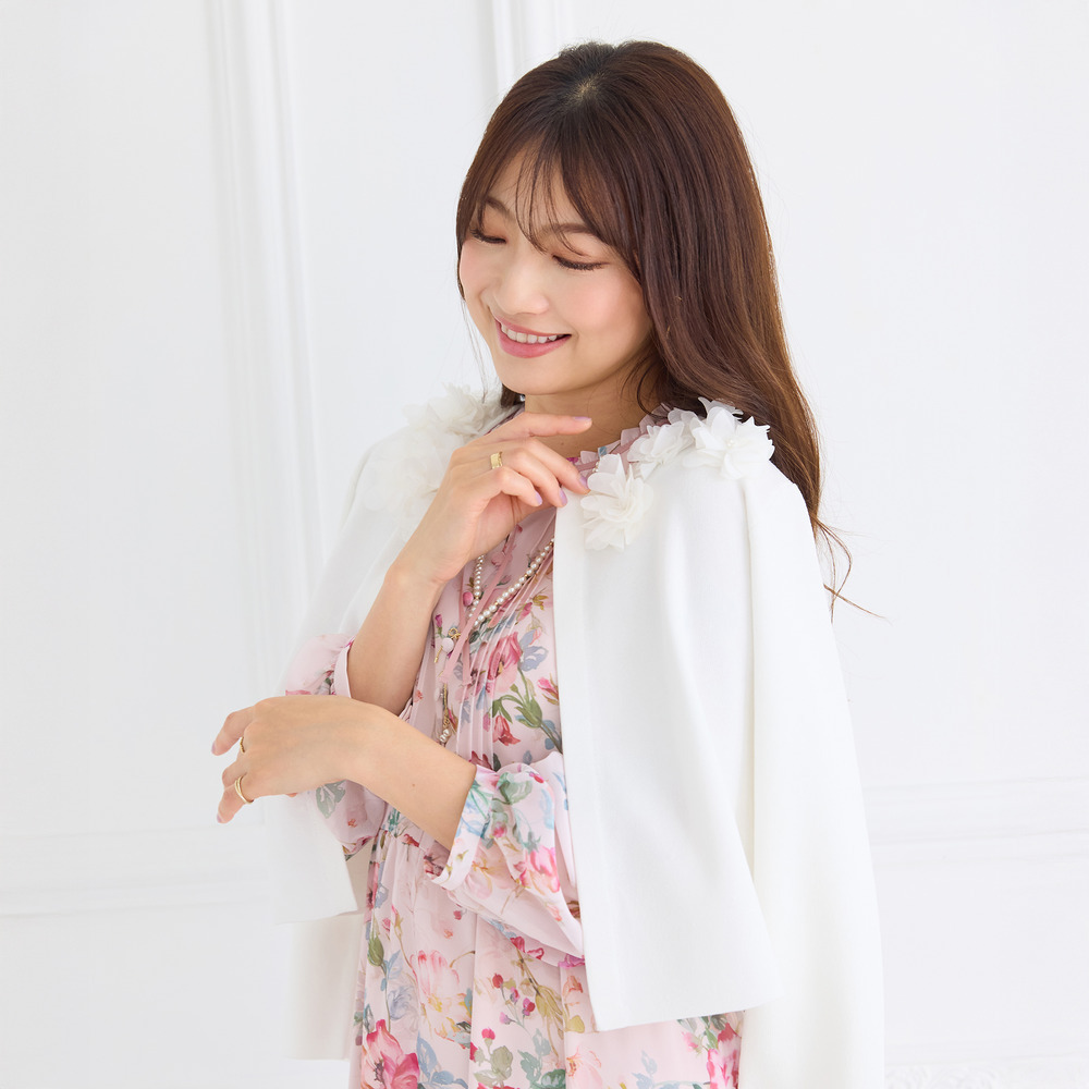 オーガンジーフラワーニットカーディガン