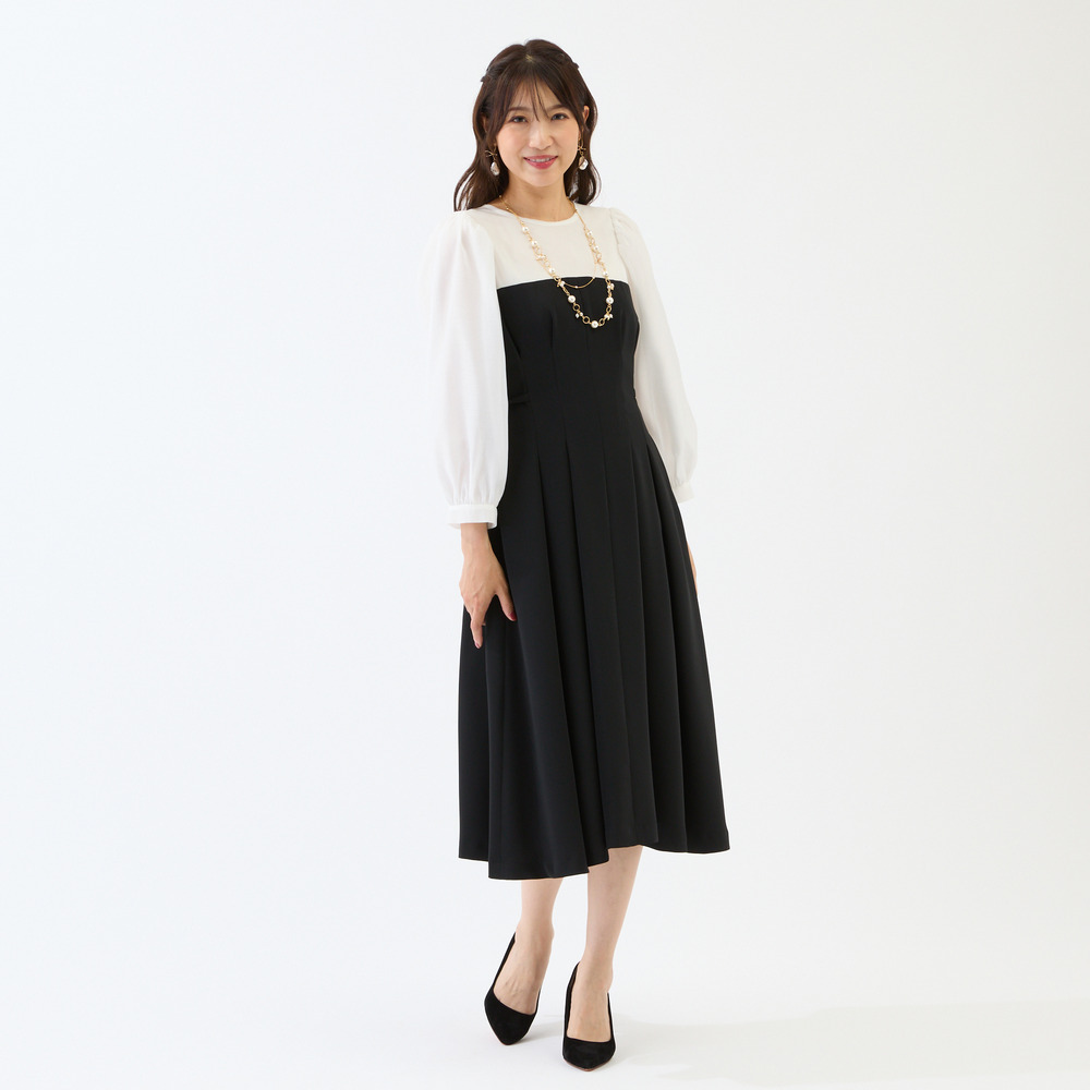 【接触冷感/シワになりにくい】配色切替プリーツワンピース