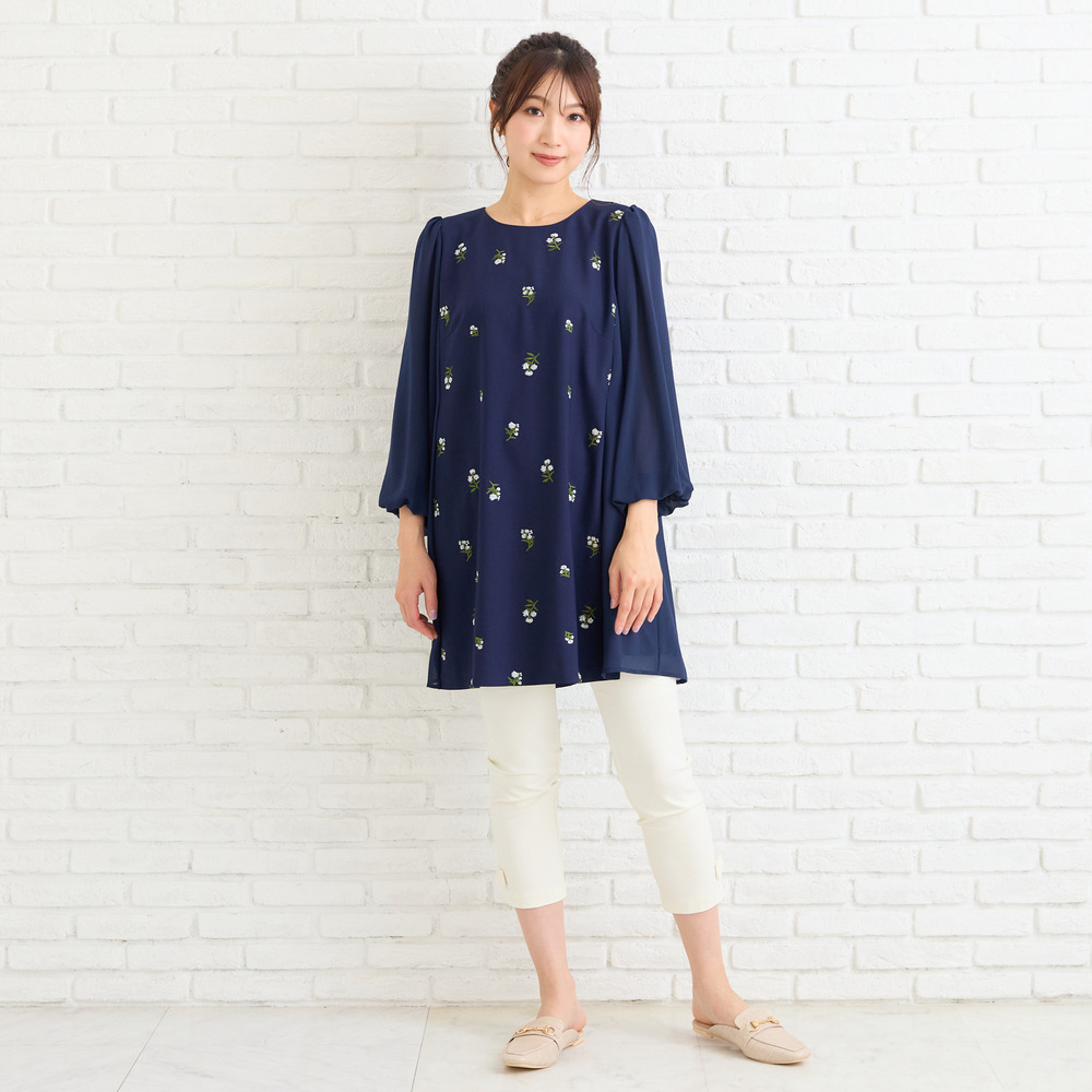 小花刺繍バルーンスリーブチュニック2
