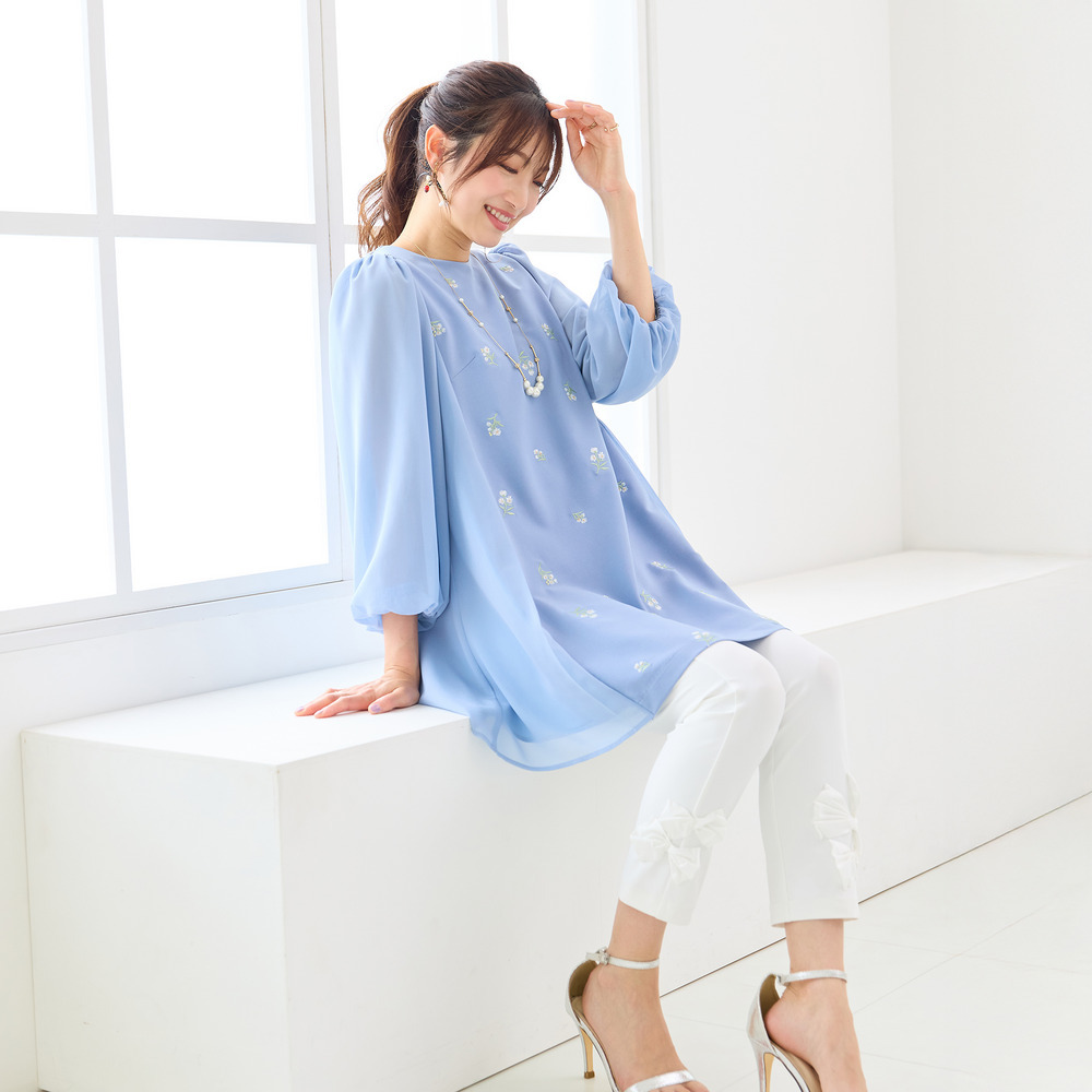 小花刺繍バルーンスリーブチュニック3