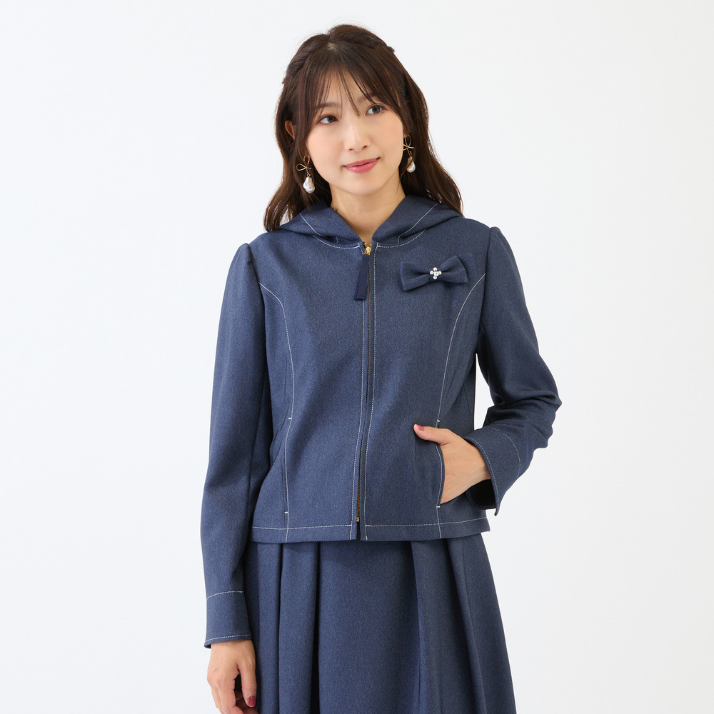 【イージーケア/伸縮性◎】デニムライクフード付きジャケット1