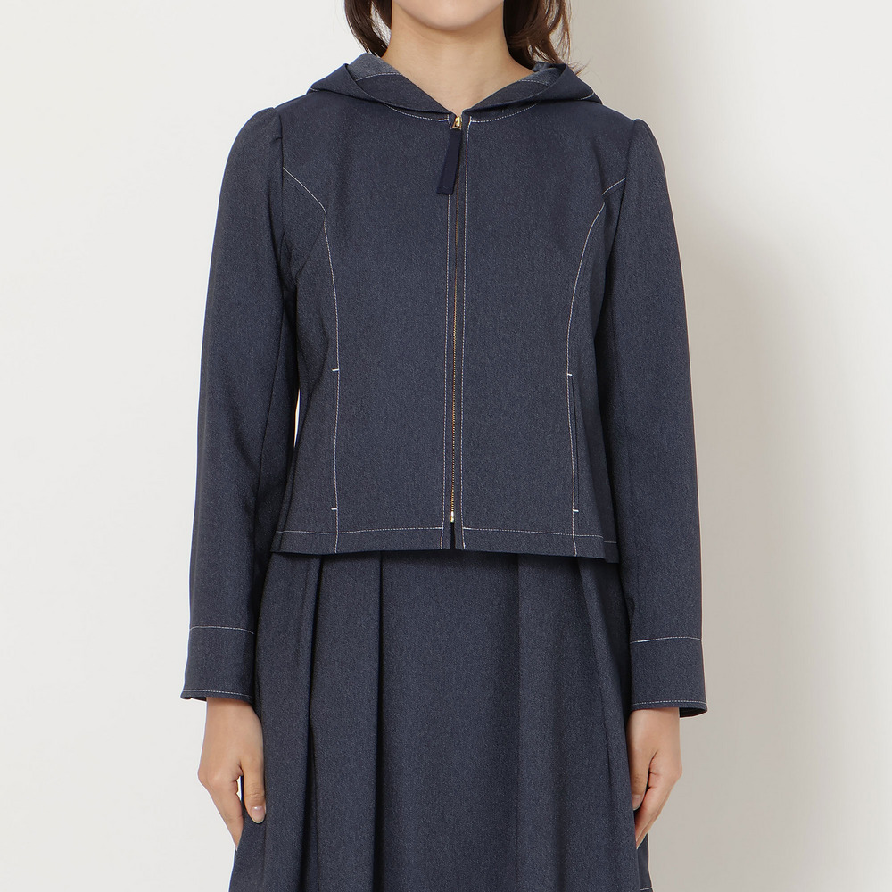 【イージーケア/伸縮性◎】デニムライクフード付きジャケット17