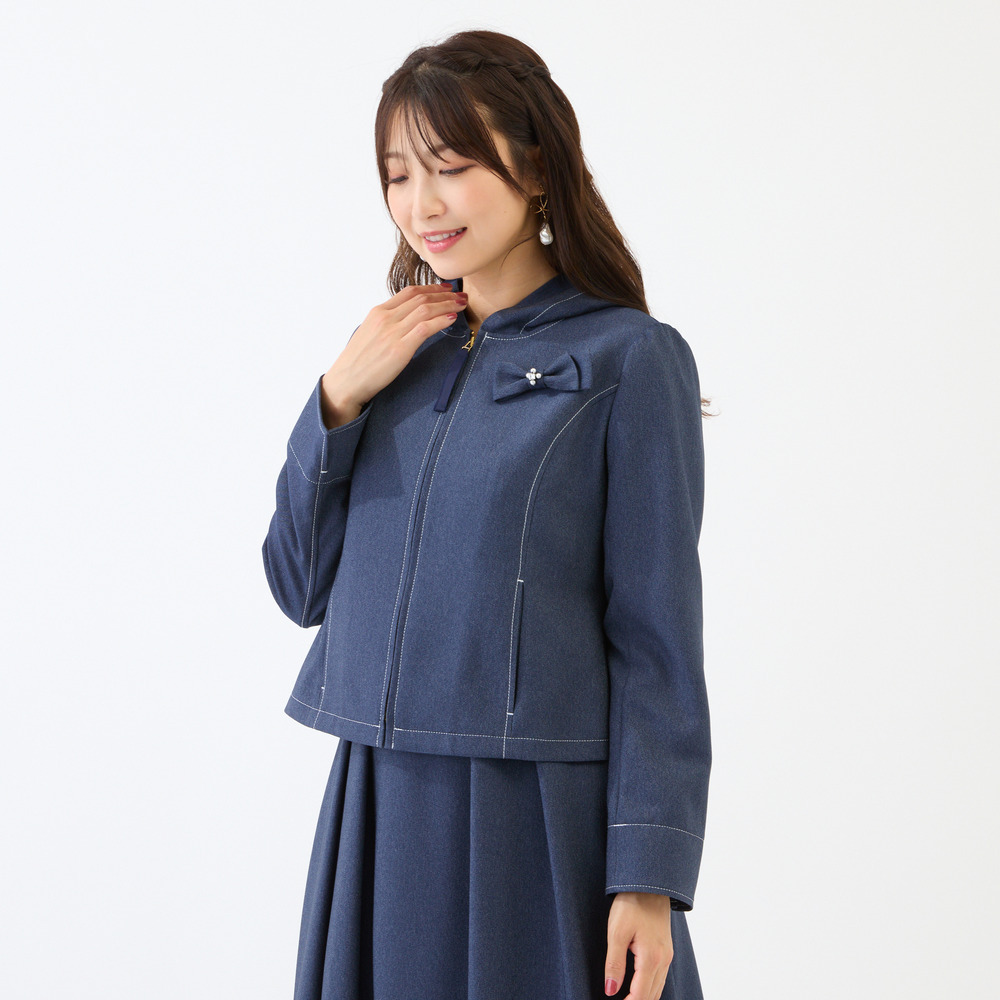 【イージーケア/伸縮性◎】デニムライクフード付きジャケット2