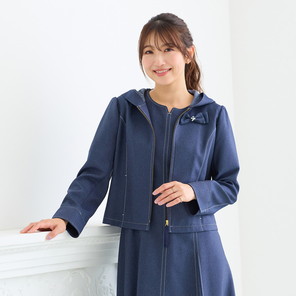 【イージーケア/伸縮性◎】デニムライクフード付きジャケット1