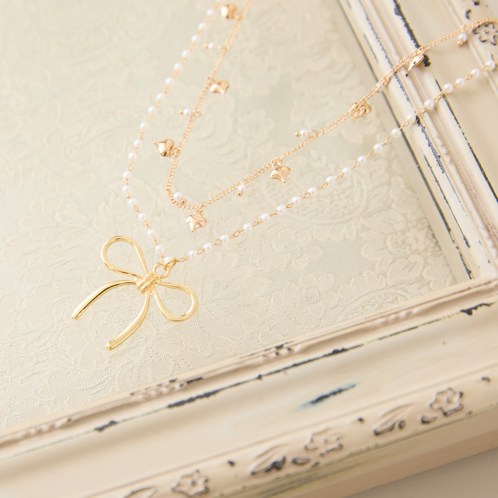 リボン×ハート2連ネックレス