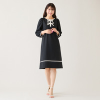 【伸縮性◎/イージーケア】配色リボンワンピース