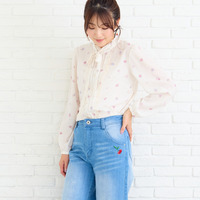 ハートプリントリボンタイブラウス