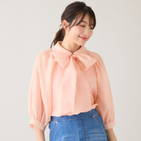 リボンタイボリューム袖ブラウス