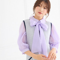 リボンタイボリューム袖ブラウス