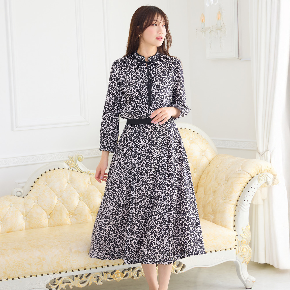 【セットアップ対応】フラワーパターンフレアスカート