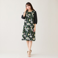 チェック＆フラワー刺繍ワンピース