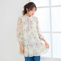 ボタニカルプリントリボンタイチュニック