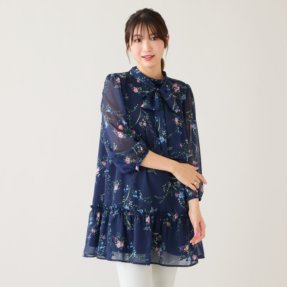 ボタニカルプリントリボンタイチュニック3