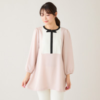 【接触冷感/UVカット/防シワ】クラシカルリボンタックブラウス