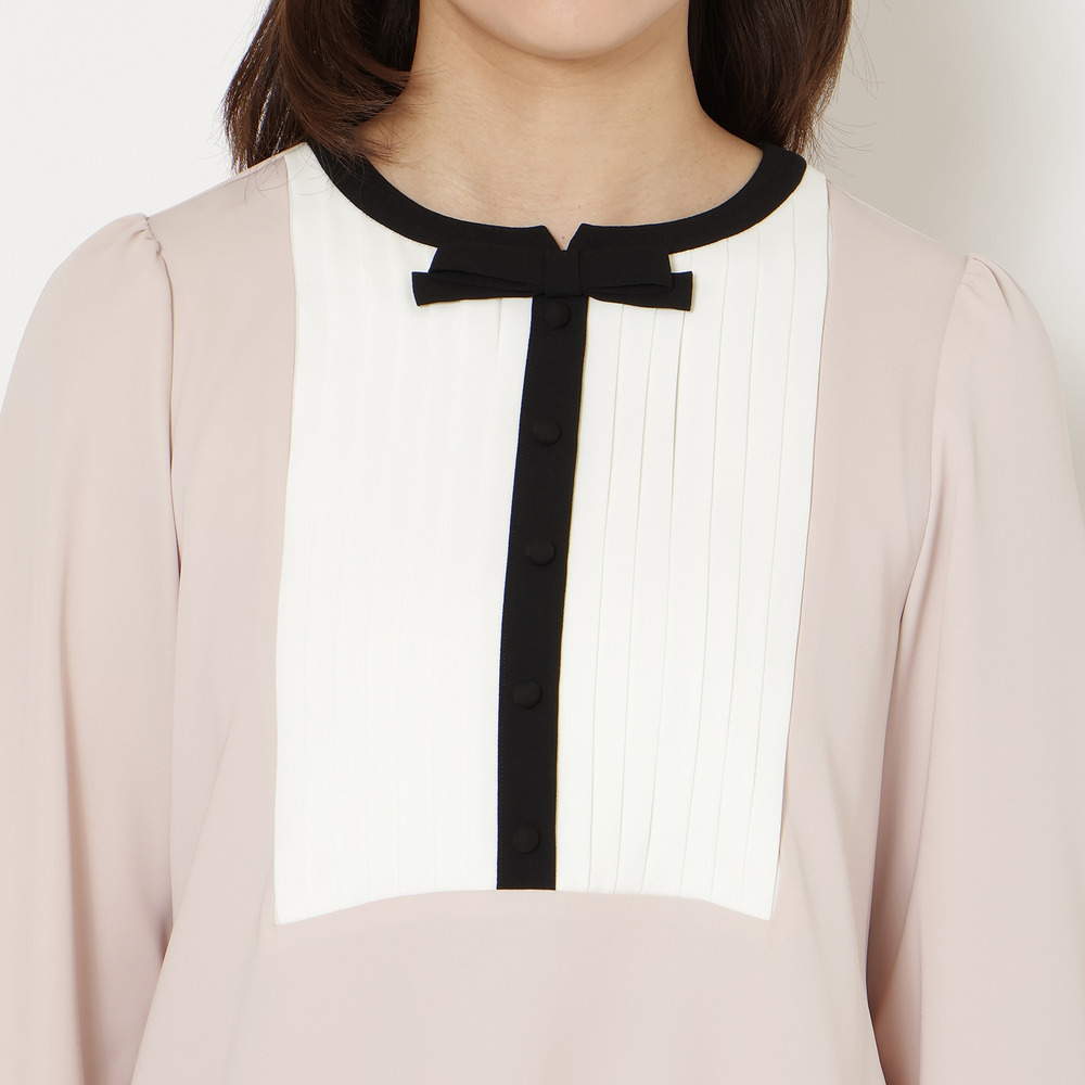 【接触冷感/UVカット/防シワ】クラシカルリボンタックブラウス11