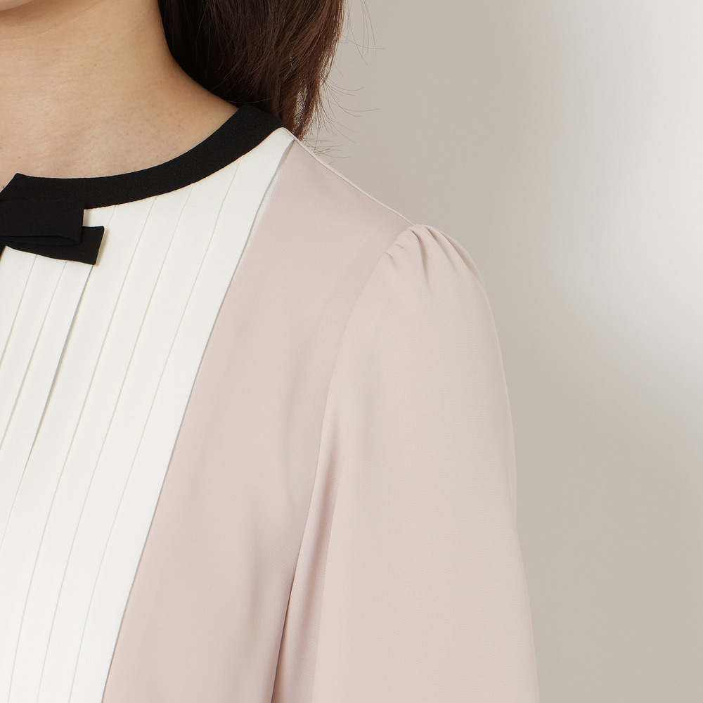 【接触冷感/UVカット/防シワ】クラシカルリボンタックブラウス12