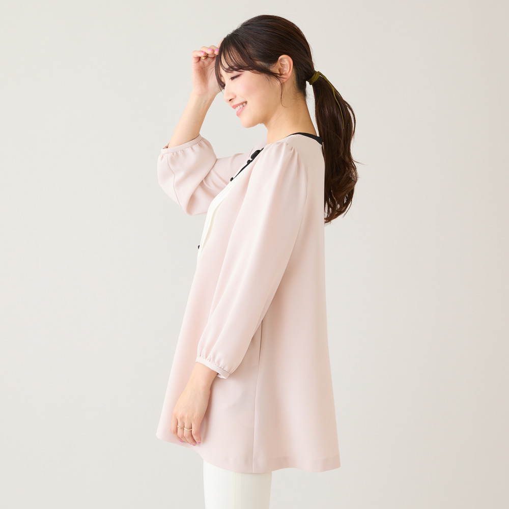 【接触冷感/UVカット/防シワ】クラシカルリボンタックブラウス5