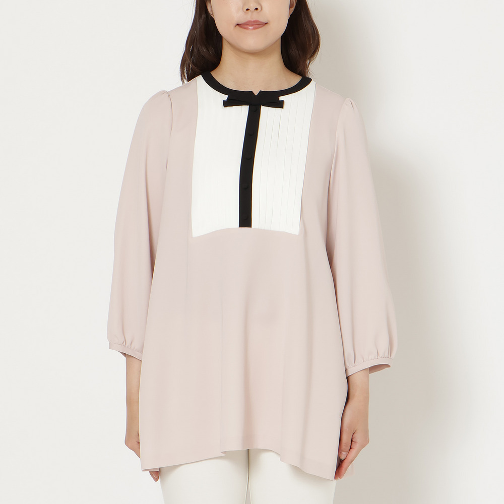 【接触冷感/UVカット/防シワ】クラシカルリボンタックブラウス8