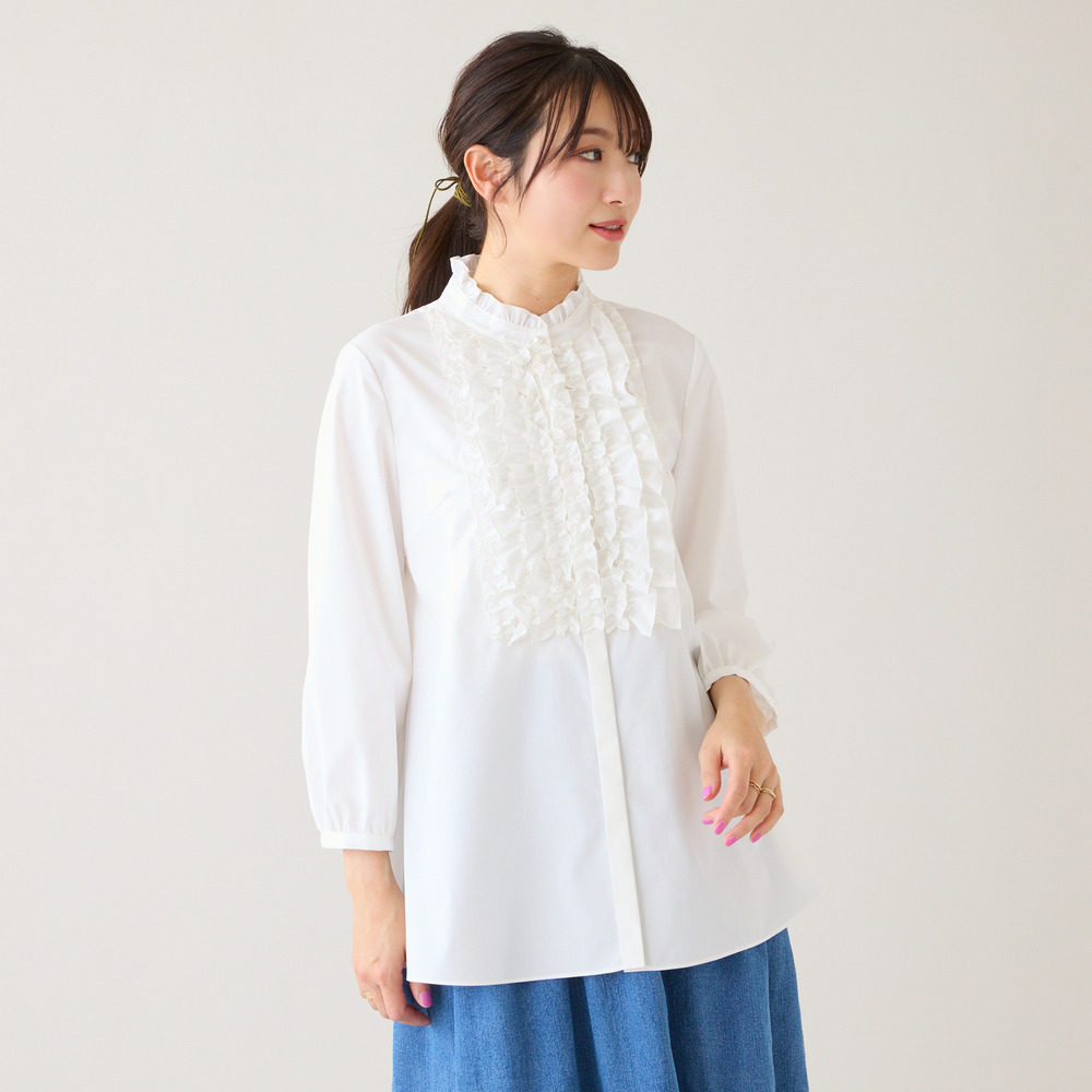 【接触冷感/UVカット】フリルブラウス1