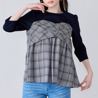 【人気デザイン】レイヤード風カットソー/チェック