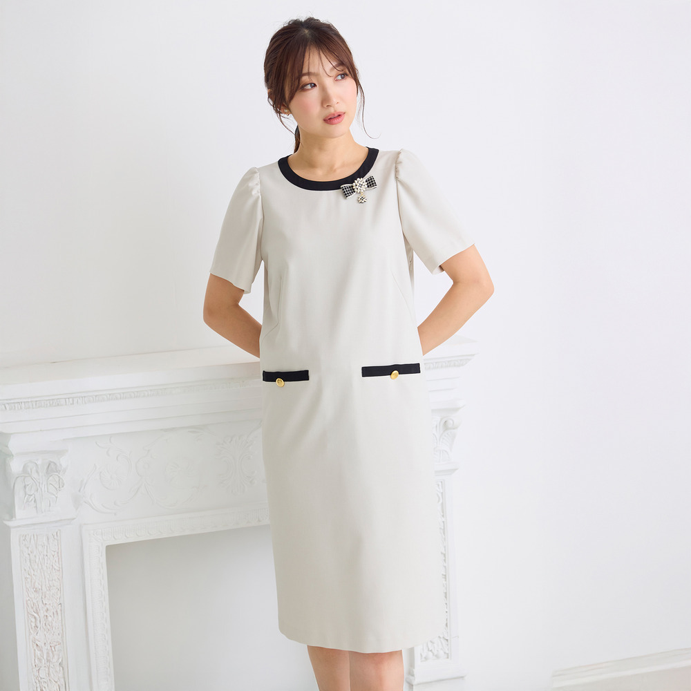 【接触冷感/イージーケア】リネンライクバックリボンワンピース