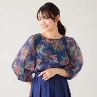 【セットアップ対応】フラワーブーケ柄パフスリーブブラウス