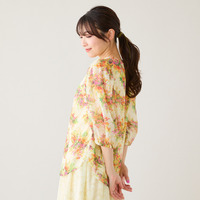 【セットアップ対応】フラワーブーケ柄パフスリーブブラウス