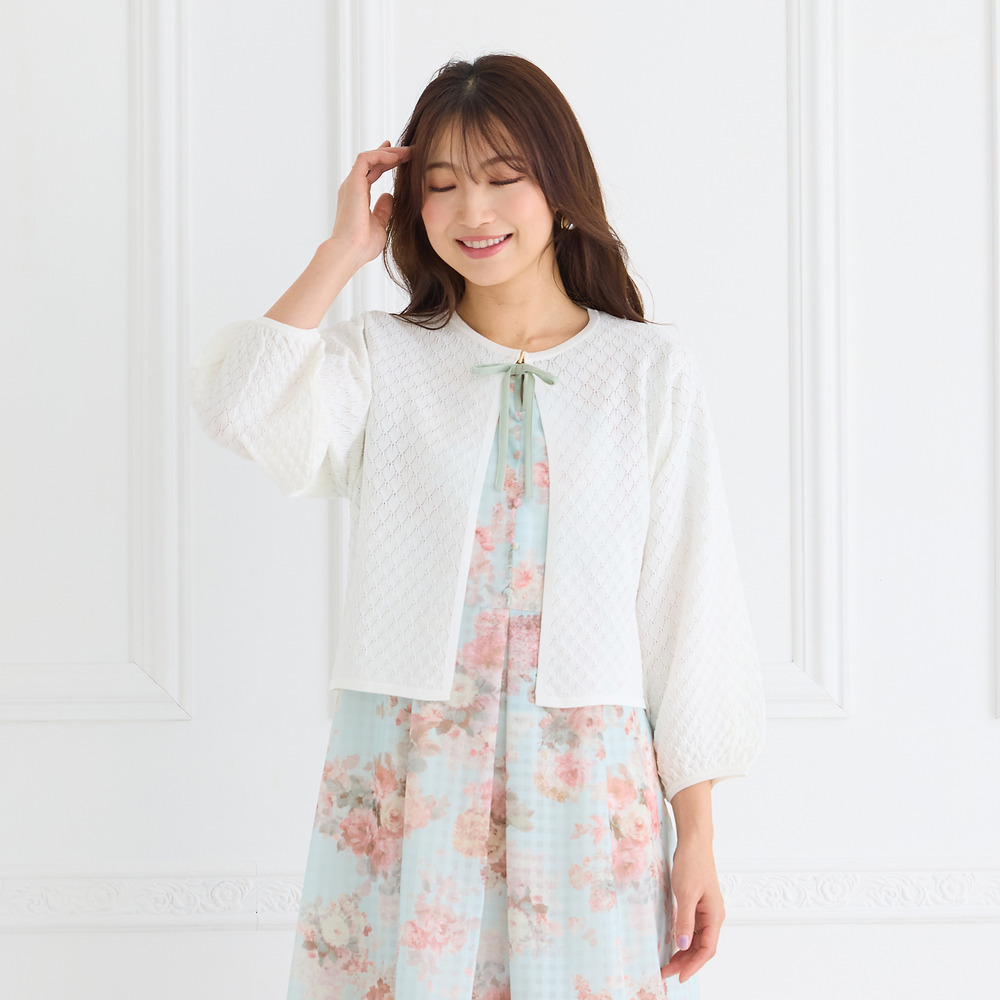 透かし編みニットジャカードカーディガン