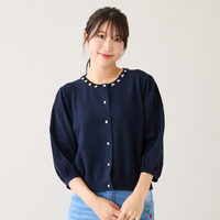 【綿100%】鹿の子編みビジューカーディガン