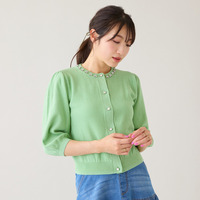 【綿100%】鹿の子編みビジューカーディガン