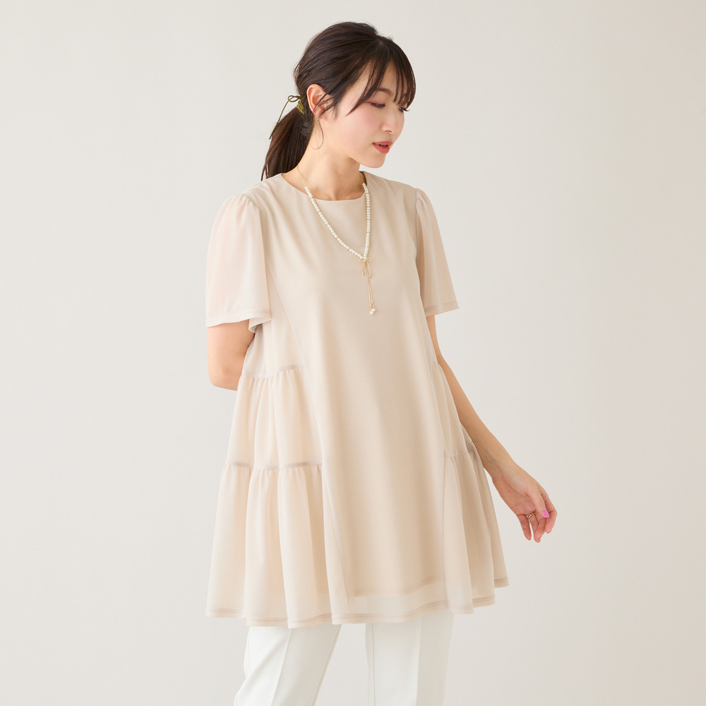 【セットアップ対応】サイドティアード切替シアーチュニック1