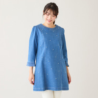 【伸縮性◎】パールスタッズデニムチュニック