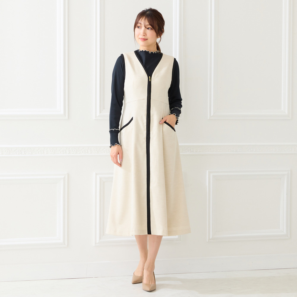 【接触冷感/UVカット/防シワ】リネンライクジャンパースカート