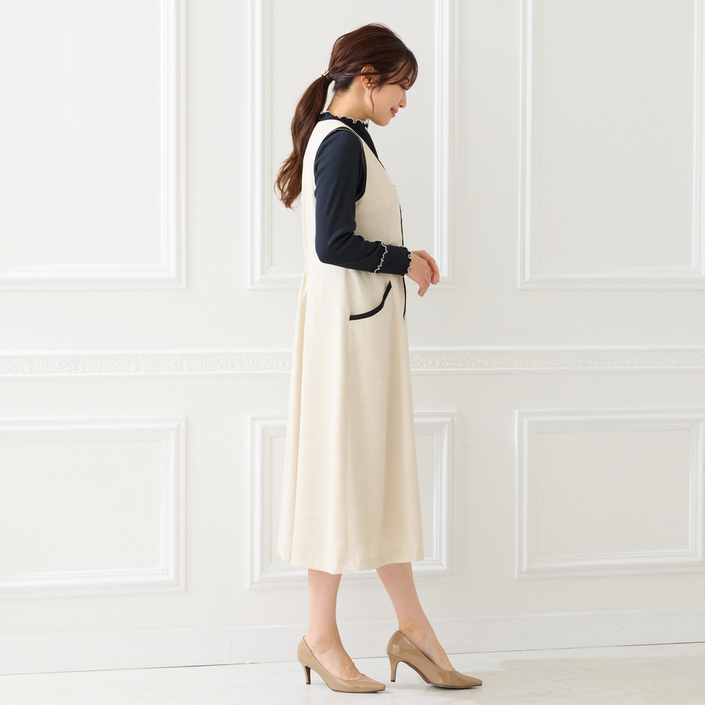 【接触冷感/UVカット/防シワ】リネンライクジャンパースカート3