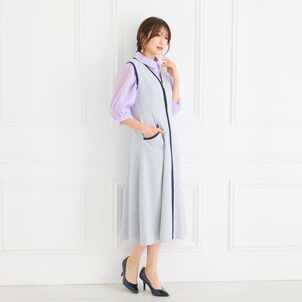 【接触冷感/UVカット/防シワ】リネンライクジャンパースカート7