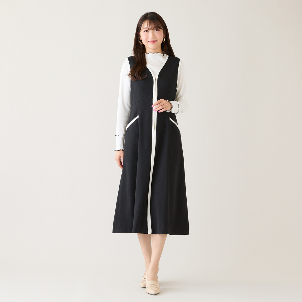 【接触冷感/UVカット/防シワ】リネンライクジャンパースカート1